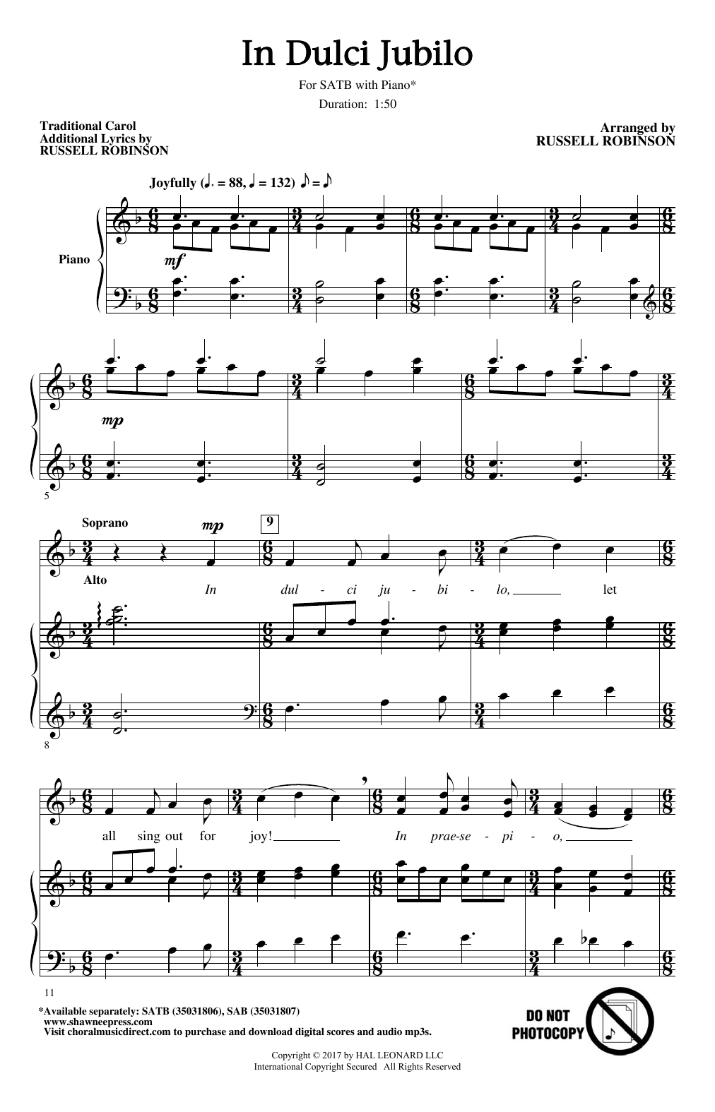 Download Russell Robinson In Dulci Jubilo Sheet Music and learn how to play SATB PDF digital score in minutes