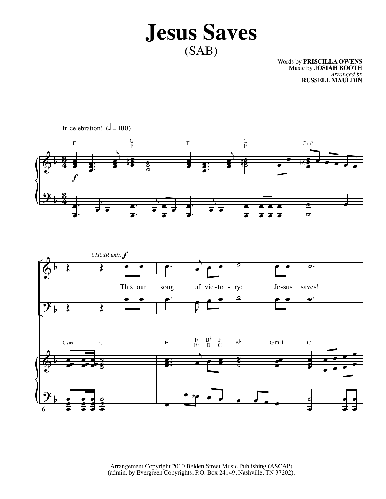 Download Russell Mauldin Jesus Saves Sheet Music and learn how to play SAB PDF digital score in minutes