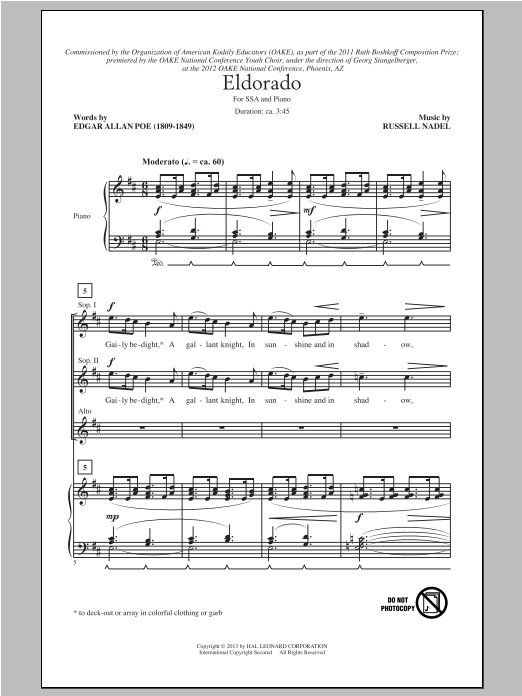 Download Russell Nadel Eldorado Sheet Music and learn how to play SSA PDF digital score in minutes