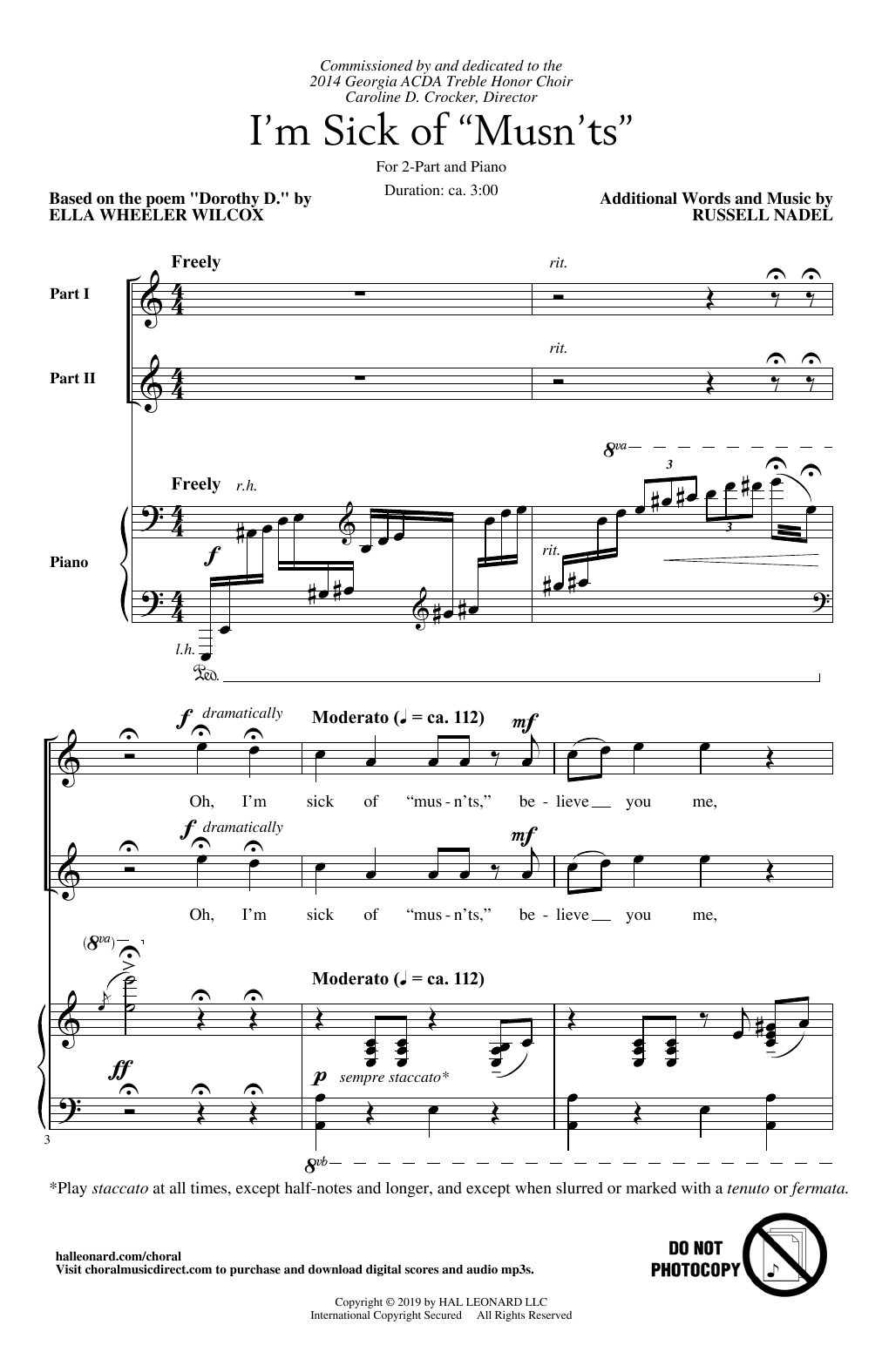 Download Russell Nadel I'm Sick Of Mustn'ts Sheet Music and learn how to play 2-Part Choir PDF digital score in minutes