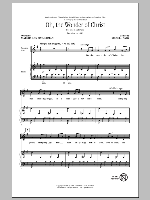 Download Russell Nagy Oh The Wonder Of Christ Sheet Music and learn how to play SATB PDF digital score in minutes