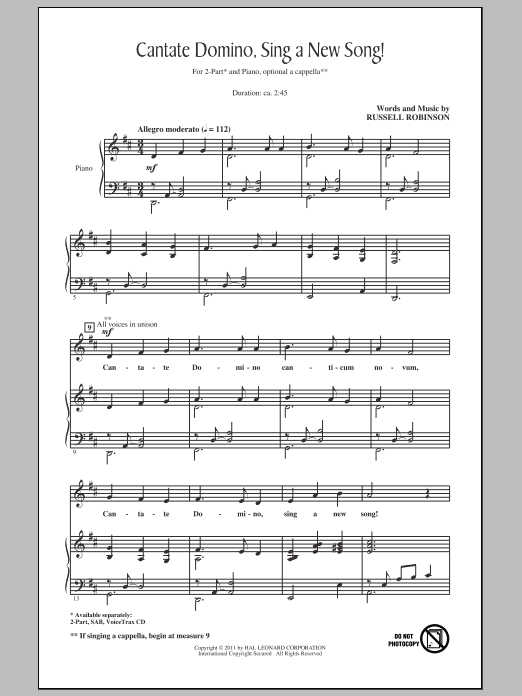 Download Russell Robinson Cantate Domino, Sing A New Song! Sheet Music and learn how to play SAB PDF digital score in minutes