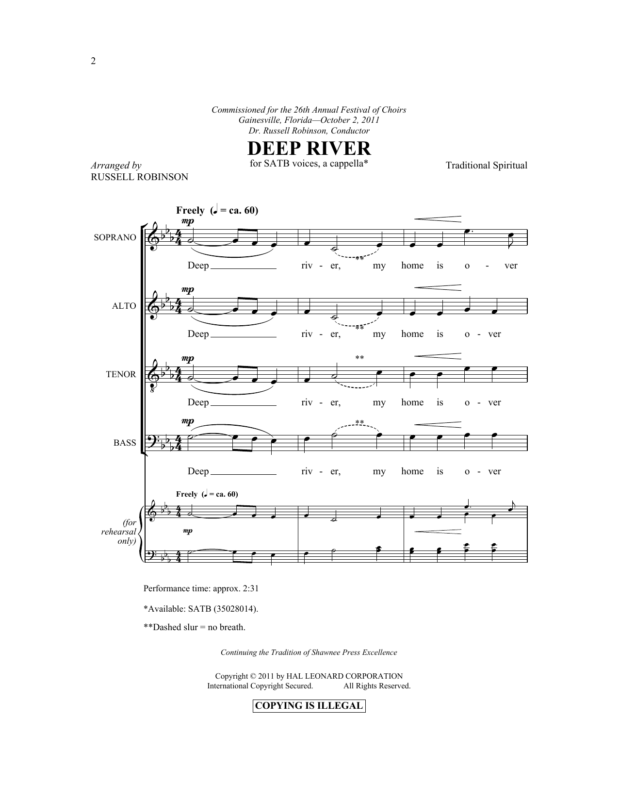 Download Russell Robinson Deep River Sheet Music and learn how to play SSA PDF digital score in minutes