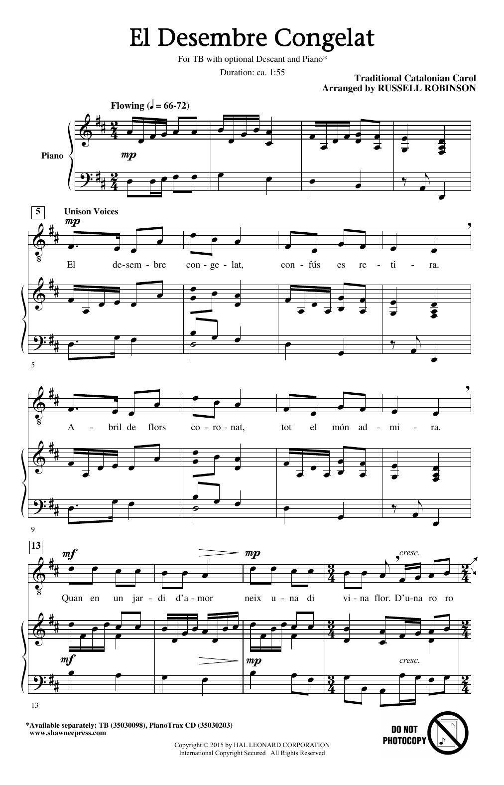 Download Russell Robinson El Desembre Congelat Sheet Music and learn how to play TB PDF digital score in minutes