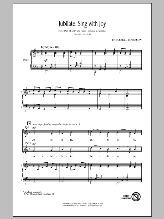 Download Russell Robinson Jubilate, Sing With Joy Sheet Music and learn how to play 2-Part Choir PDF digital score in minutes