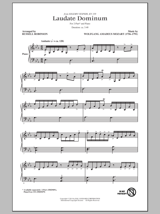 Download Russell Robinson Laudate Dominum Sheet Music and learn how to play 2-Part Choir PDF digital score in minutes