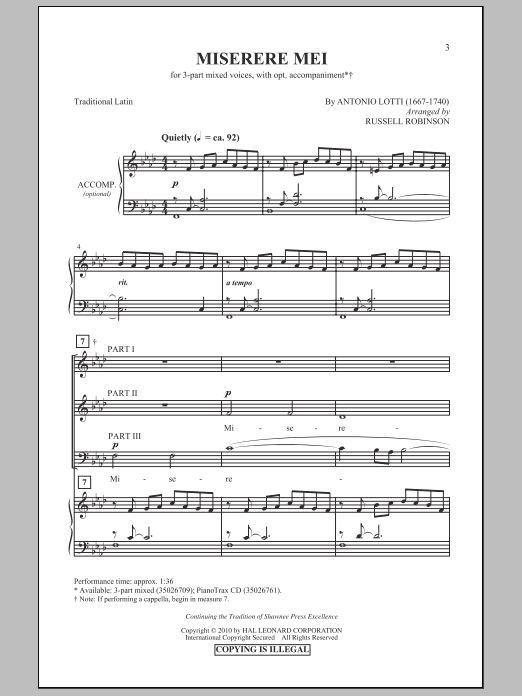 Download Russell Robinson Miserere Mei Sheet Music and learn how to play 3-Part Mixed Choir PDF digital score in minutes