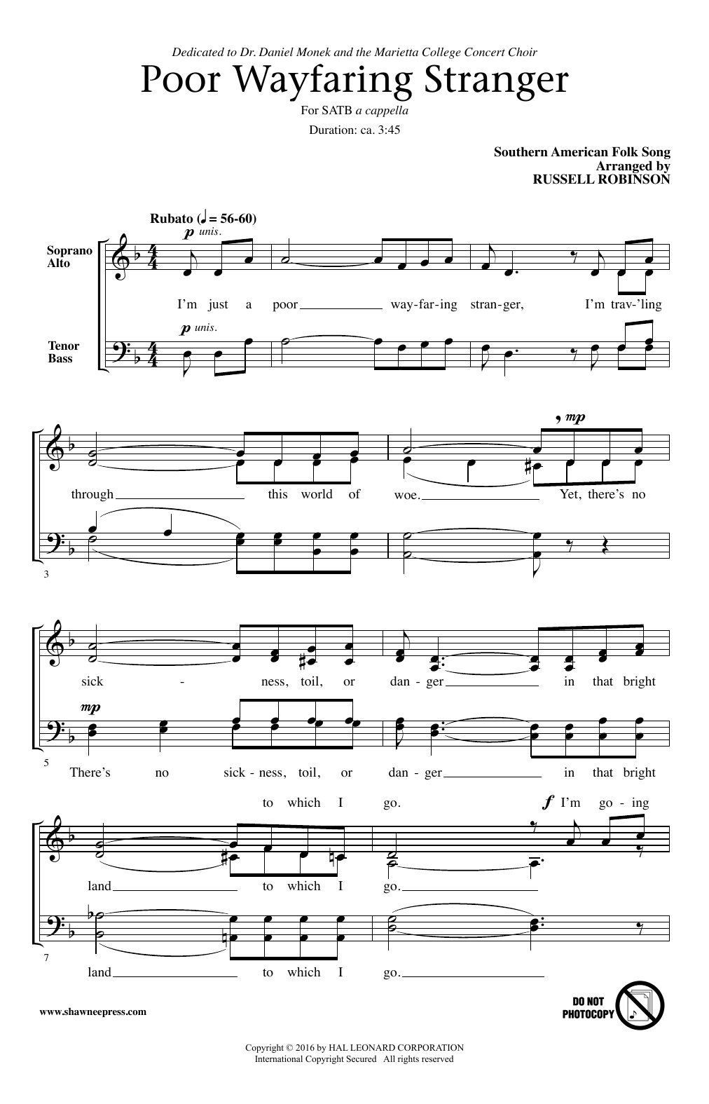 Download Russell Robinson Poor Wayfaring Stranger Sheet Music and learn how to play SATB PDF digital score in minutes