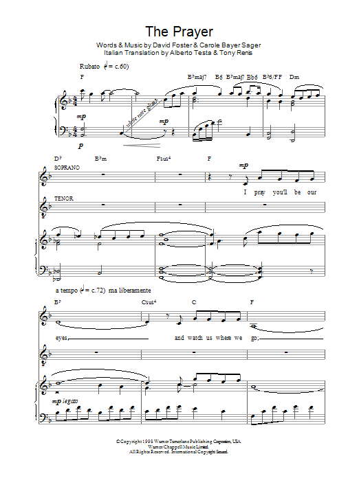 Download Russell Watson & Lulu The Prayer Sheet Music and learn how to play Piano, Vocal & Guitar Chords PDF digital score in minutes