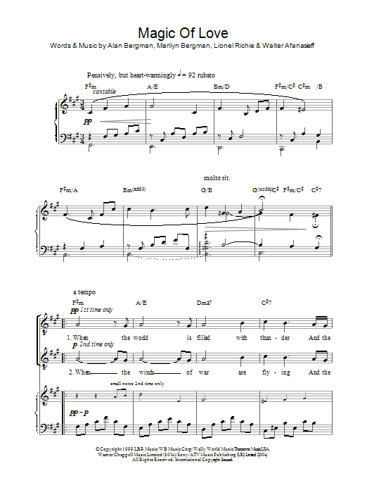 Download Russell Watson Magic Of Love Sheet Music and learn how to play Piano, Vocal & Guitar PDF digital score in minutes