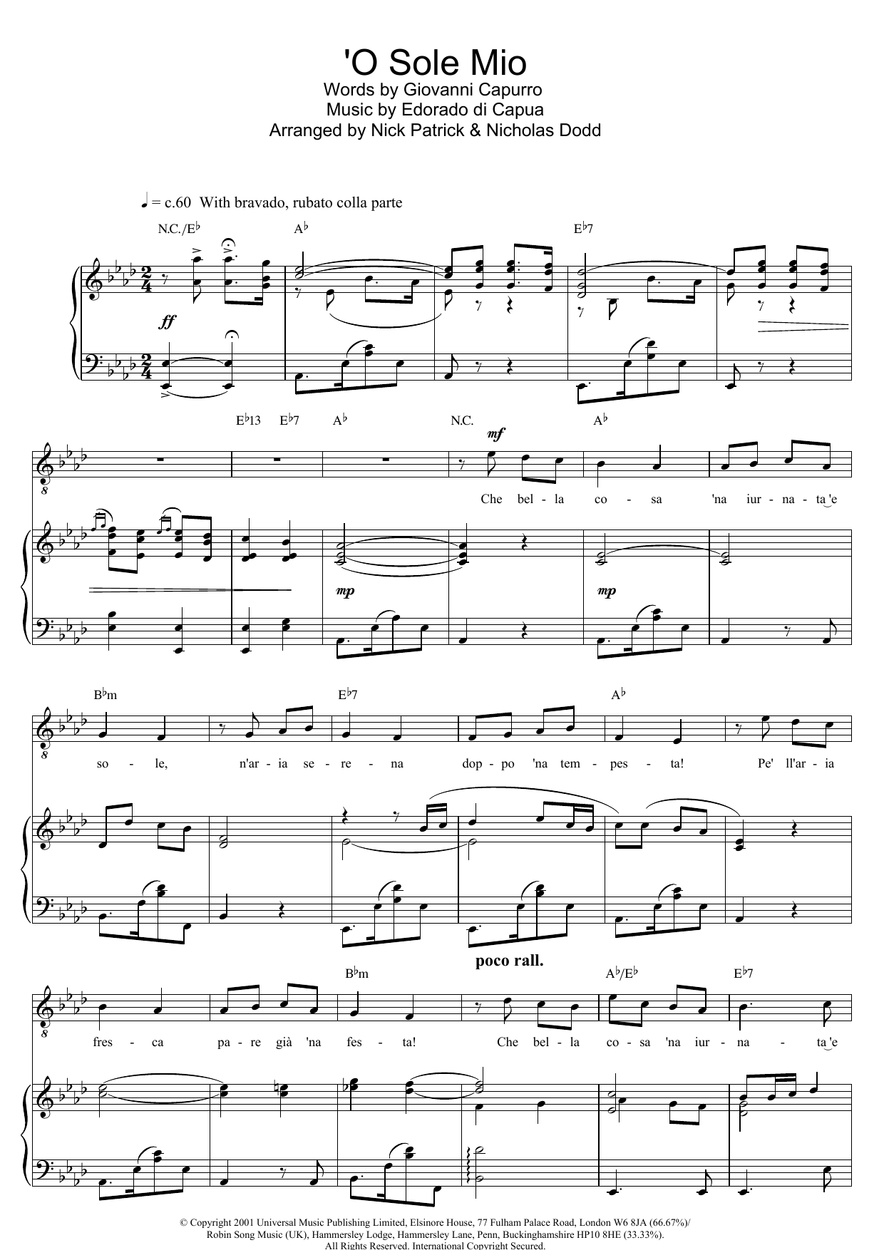 Download Russell Watson O Sole Mio Sheet Music and learn how to play Piano, Vocal & Guitar PDF digital score in minutes