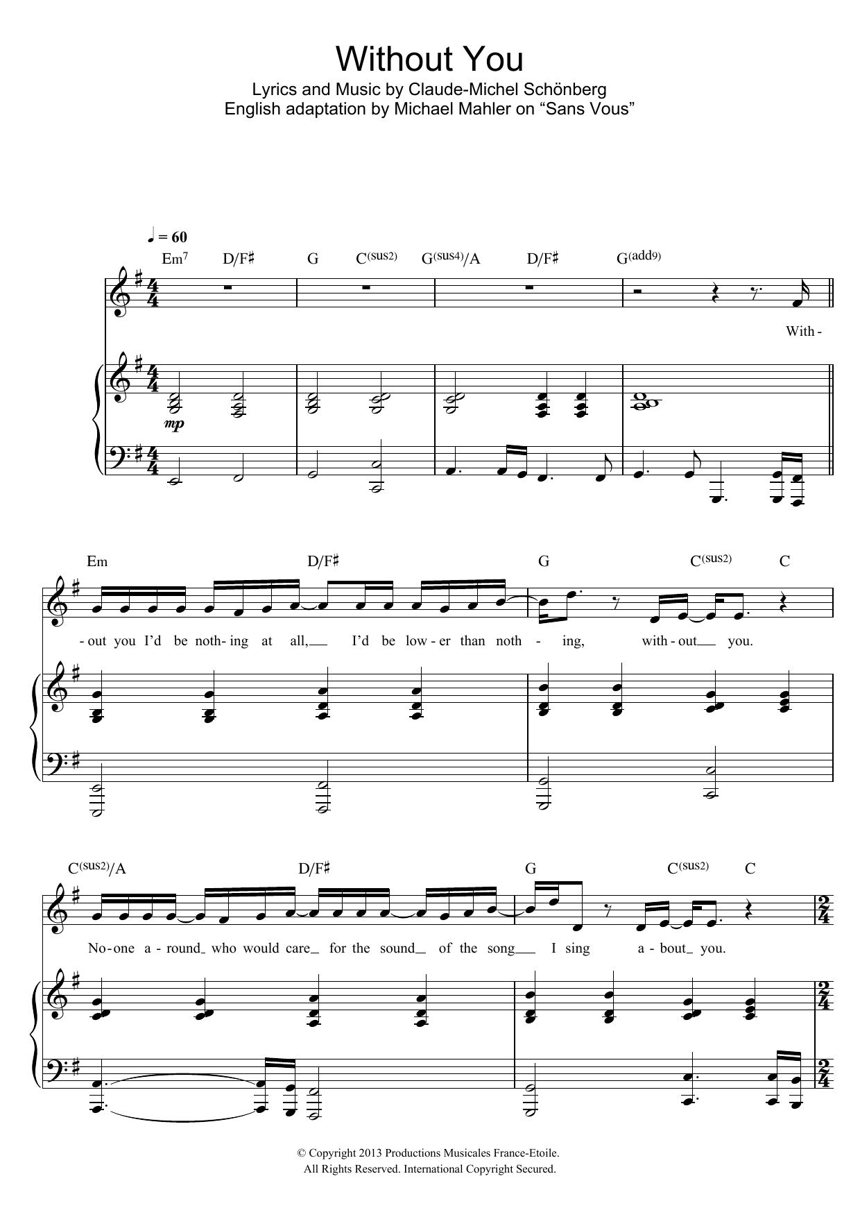 Download Russell Watson Without You Sheet Music and learn how to play Piano & Vocal PDF digital score in minutes