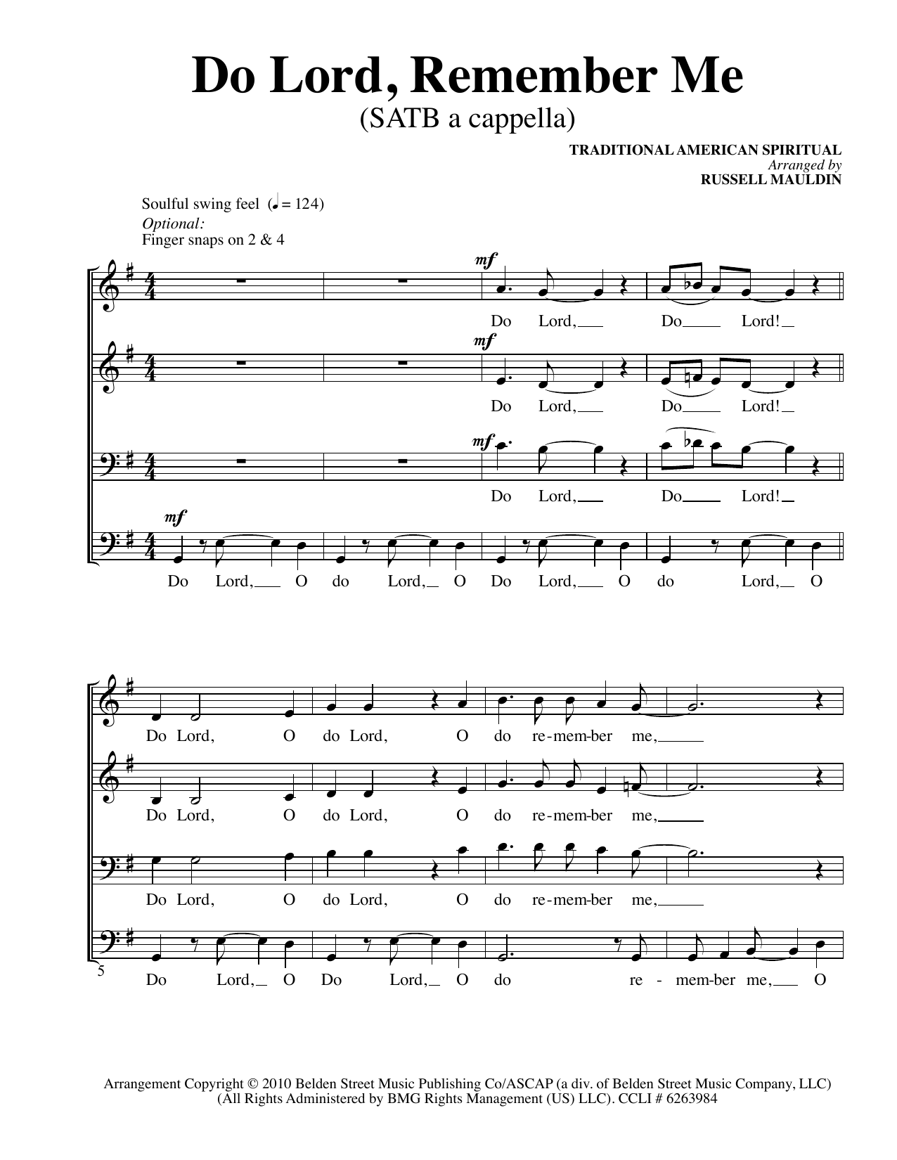 African-American Spiritual Do Lord, Remember Me (Arr. Russell Mauldin) Sheet Music