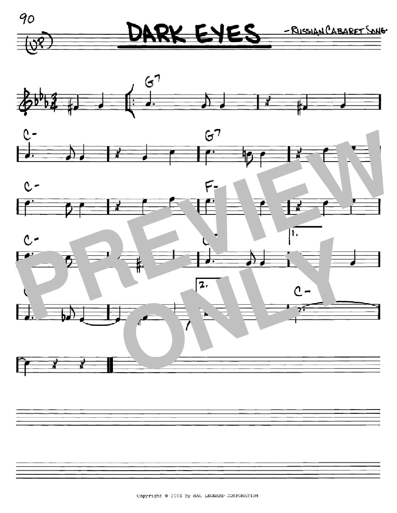 Download Russian Cabaret Song Dark Eyes Sheet Music and learn how to play Real Book - Melody & Chords - C Instruments PDF digital score in minutes