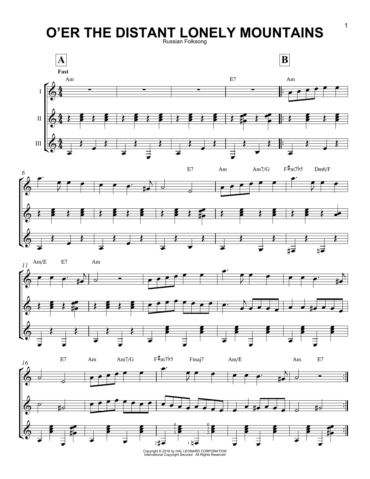 Download Russian Folksong O'er The Distant Lonely Mountains Sheet Music and learn how to play GTRENS PDF digital score in minutes