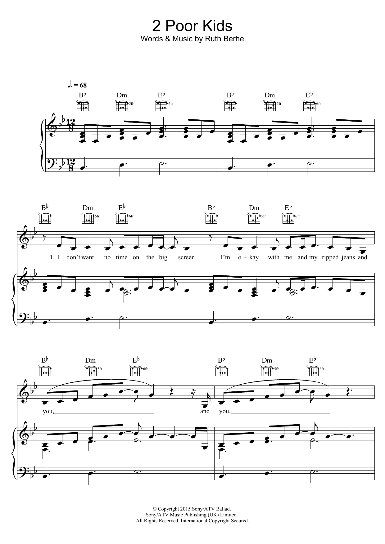 Download Ruth B 2 Poor Kids Sheet Music and learn how to play Piano, Vocal & Guitar (Right-Hand Melody) PDF digital score in minutes