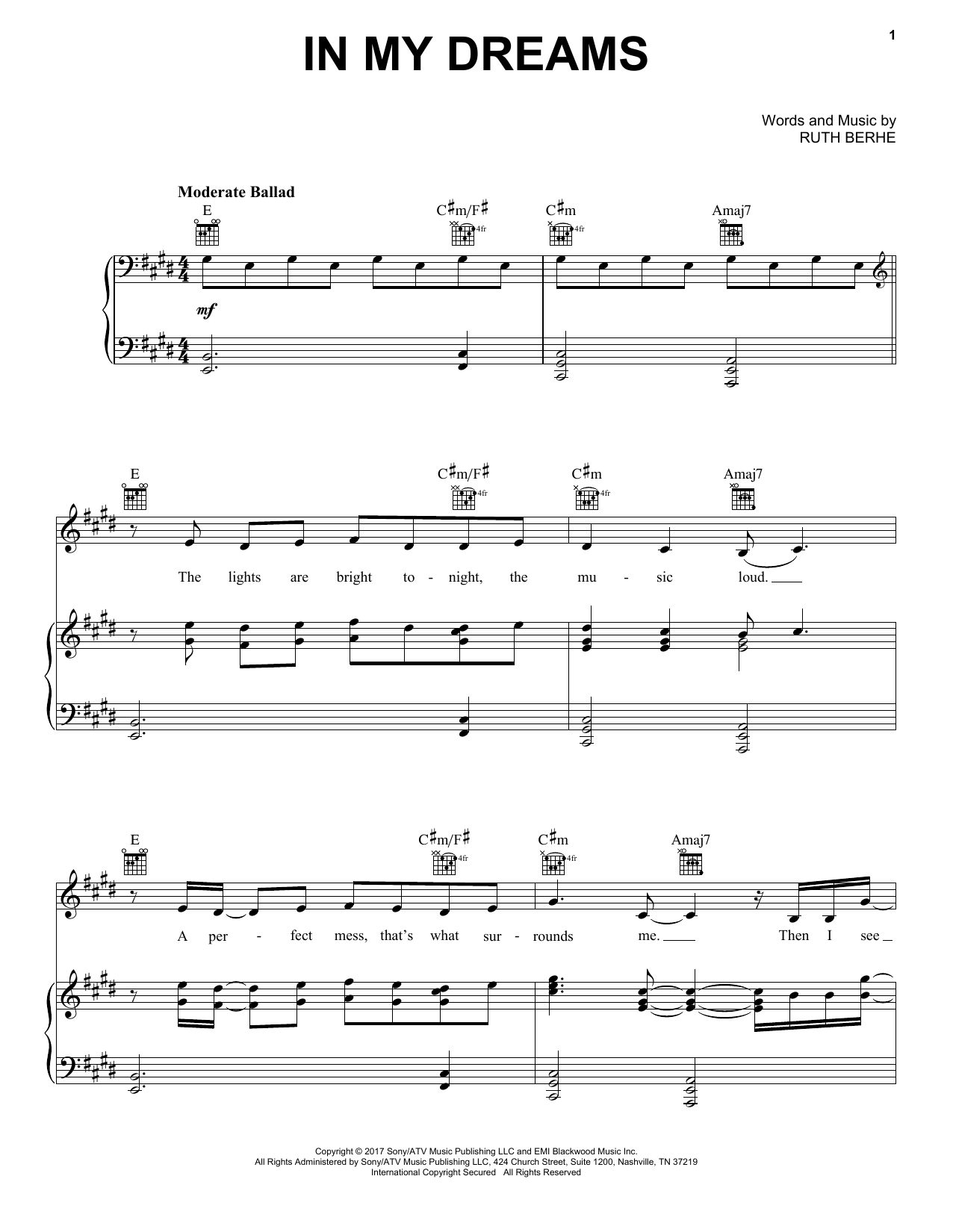 Download Ruth B In My Dreams Sheet Music and learn how to play Piano, Vocal & Guitar (Right-Hand Melody) PDF digital score in minutes