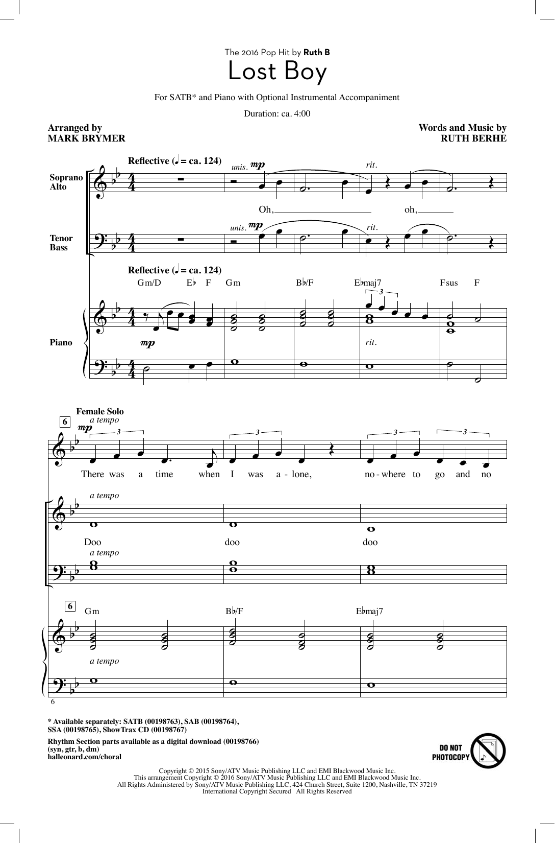 Download Mark Brymer Lost Boy Sheet Music and learn how to play SSA PDF digital score in minutes
