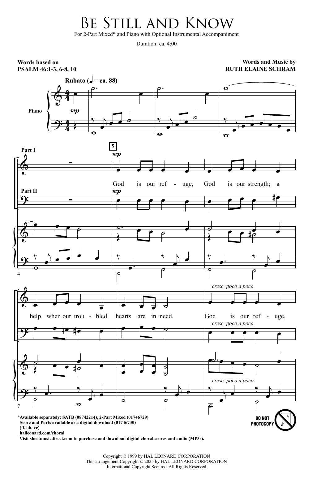 Download Ruth Elaine Schram Be Still And Know Sheet Music and learn how to play 2-Part Choir PDF digital score in minutes