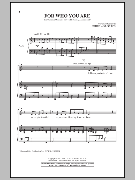 Download Ruth Elaine Schram For Who You Are Sheet Music and learn how to play Unison Voice PDF digital score in minutes