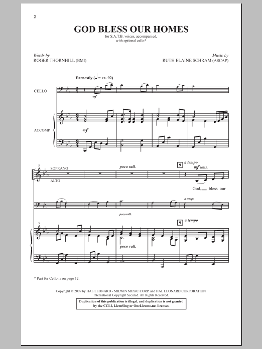 Download Ruth Elaine Schram God Bless Our Homes Sheet Music and learn how to play SATB Choir PDF digital score in minutes