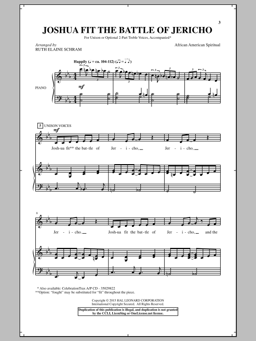 Download Ruth Elaine Schram Joshua (Fit The Battle Of Jericho) Sheet Music and learn how to play Choral PDF digital score in minutes