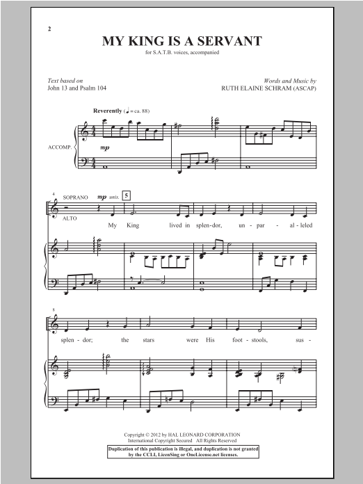 Download Ruth Elaine Schram My King Is A Servant Sheet Music and learn how to play SATB PDF digital score in minutes