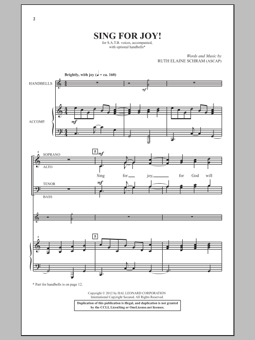 Download Ruth Elaine Schram Sing For Joy! Sheet Music and learn how to play SATB PDF digital score in minutes