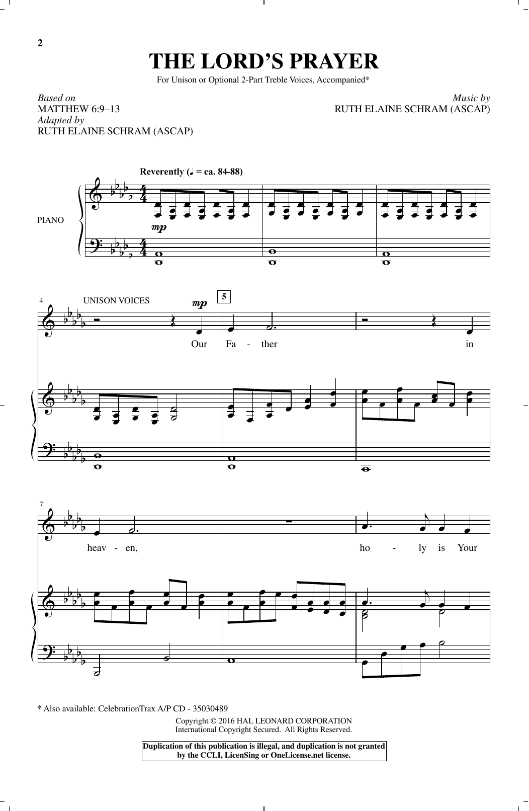 Download Ruth Elaine Schram The Lord's Prayer Sheet Music and learn how to play Choral PDF digital score in minutes