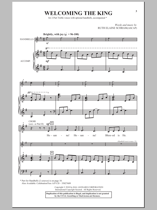 Download Ruth Elaine Schram Welcoming The King Sheet Music and learn how to play 2-Part Choir PDF digital score in minutes