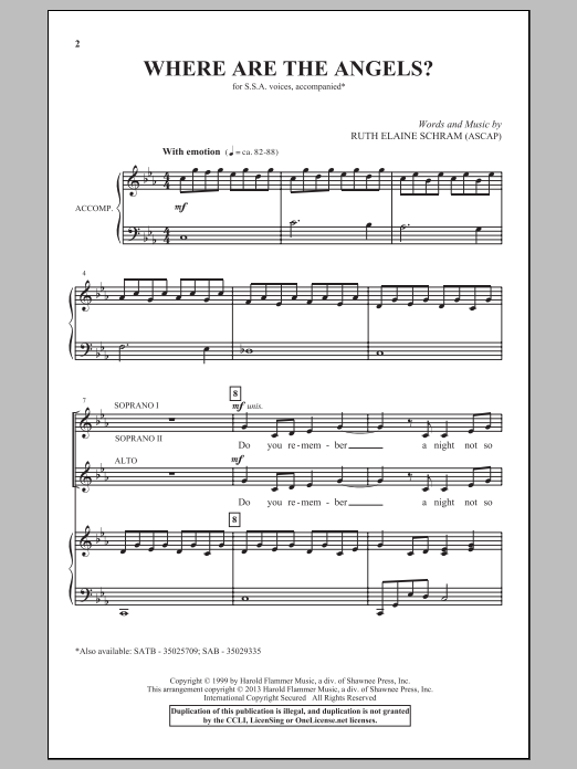 Download Ruth Elaine Schram Where Are The Angels Sheet Music and learn how to play SAB PDF digital score in minutes