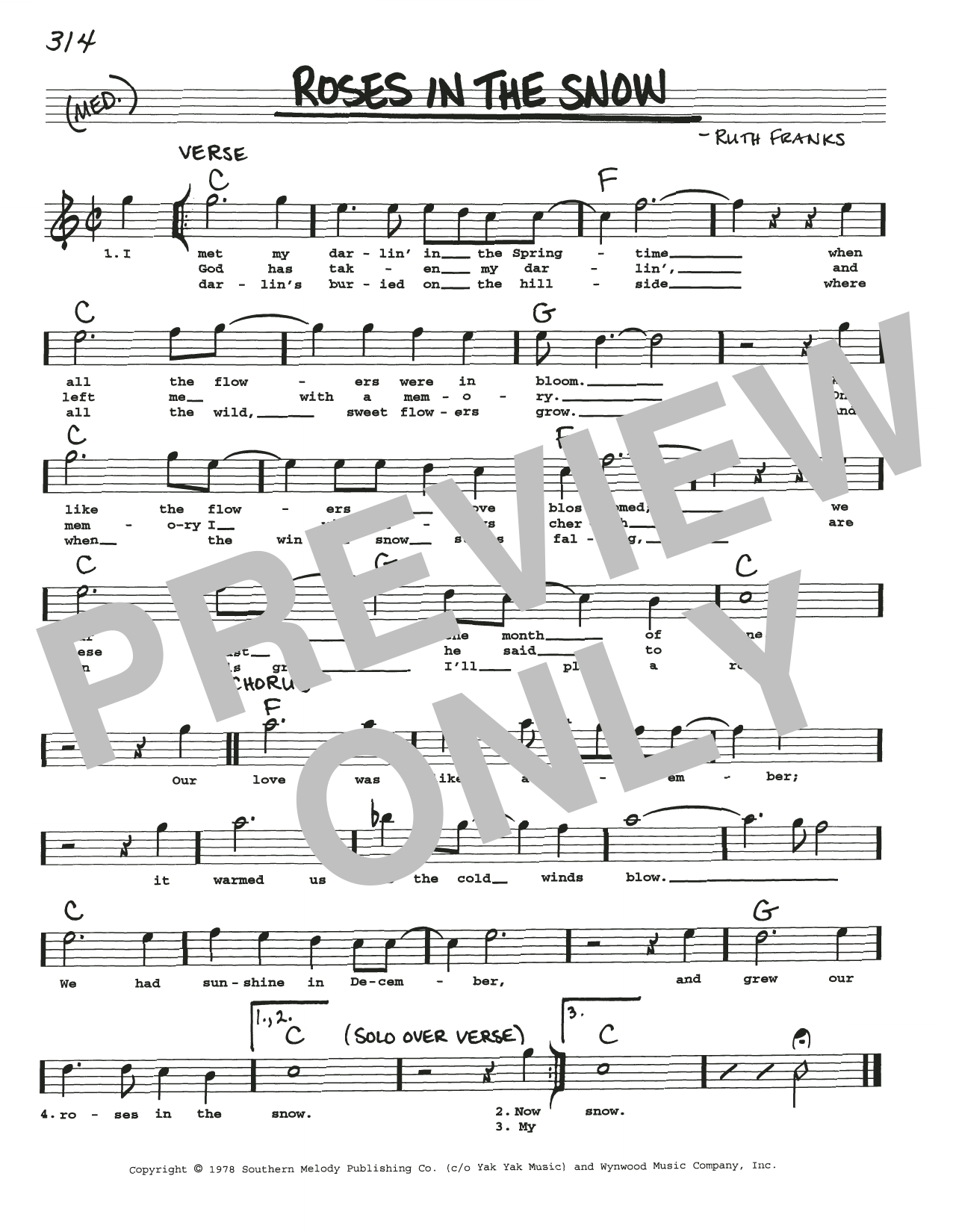 Download Ruth Franks Roses In The Snow Sheet Music and learn how to play Real Book – Melody, Lyrics & Chords PDF digital score in minutes