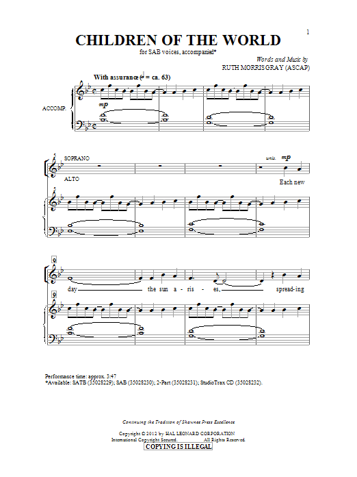 Download Ruth Morris Gray Children Of The World Sheet Music and learn how to play 2-Part Choir PDF digital score in minutes