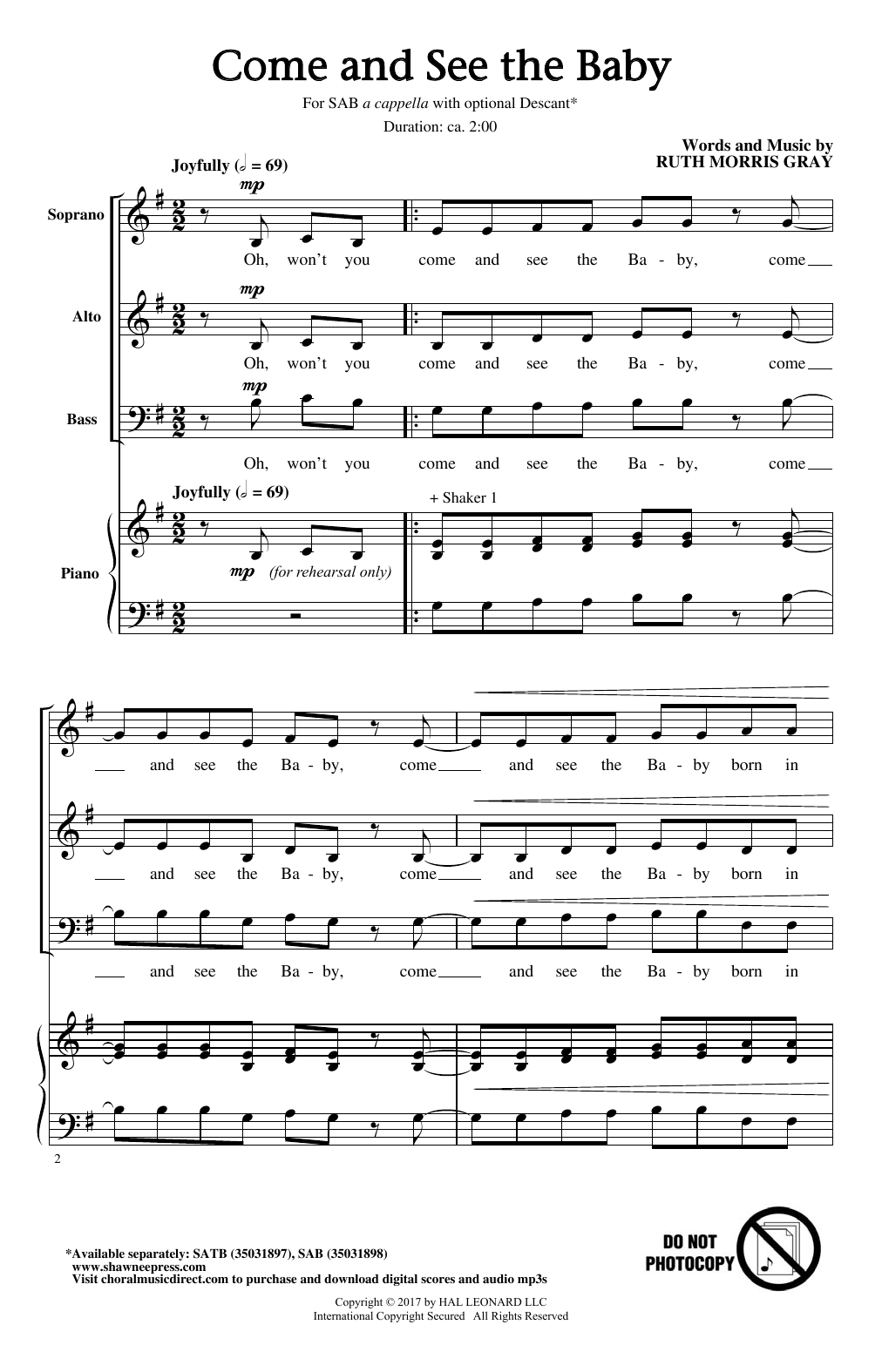 Download Ruth Morris Gray Come And See The Baby Sheet Music and learn how to play SATB PDF digital score in minutes