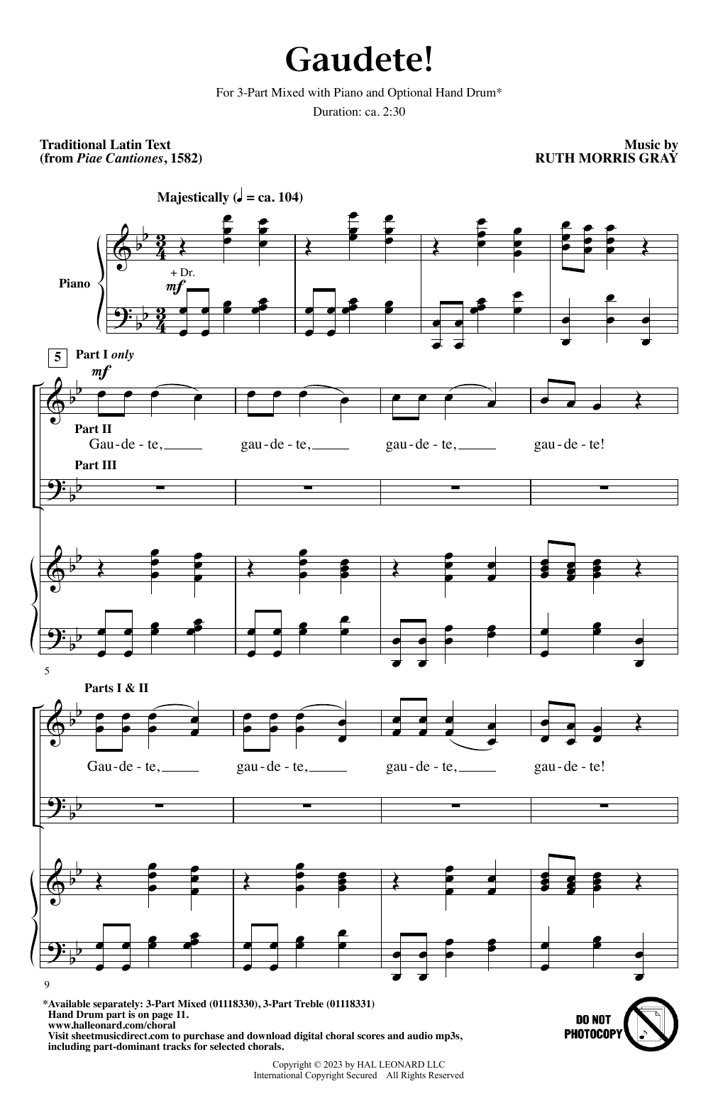 Download Ruth Morris Gray Gaudete! Sheet Music and learn how to play 3-Part Treble Choir PDF digital score in minutes