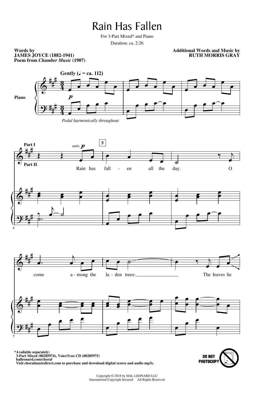 Download Ruth Morris Gray Rain Has Fallen Sheet Music and learn how to play 3-Part Mixed Choir PDF digital score in minutes