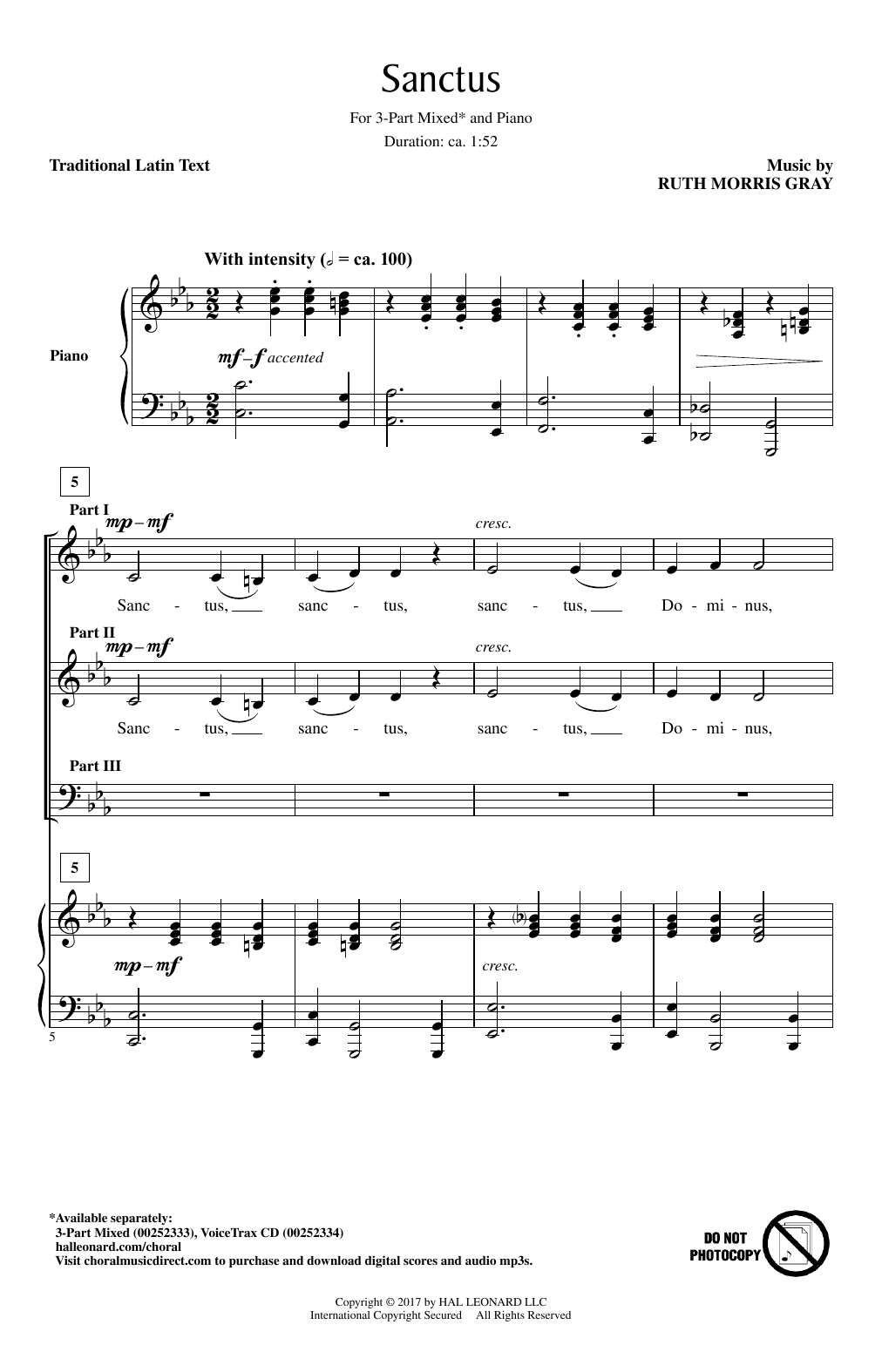Download Ruth Morris Gray Sanctus Sheet Music and learn how to play 3-Part Mixed PDF digital score in minutes