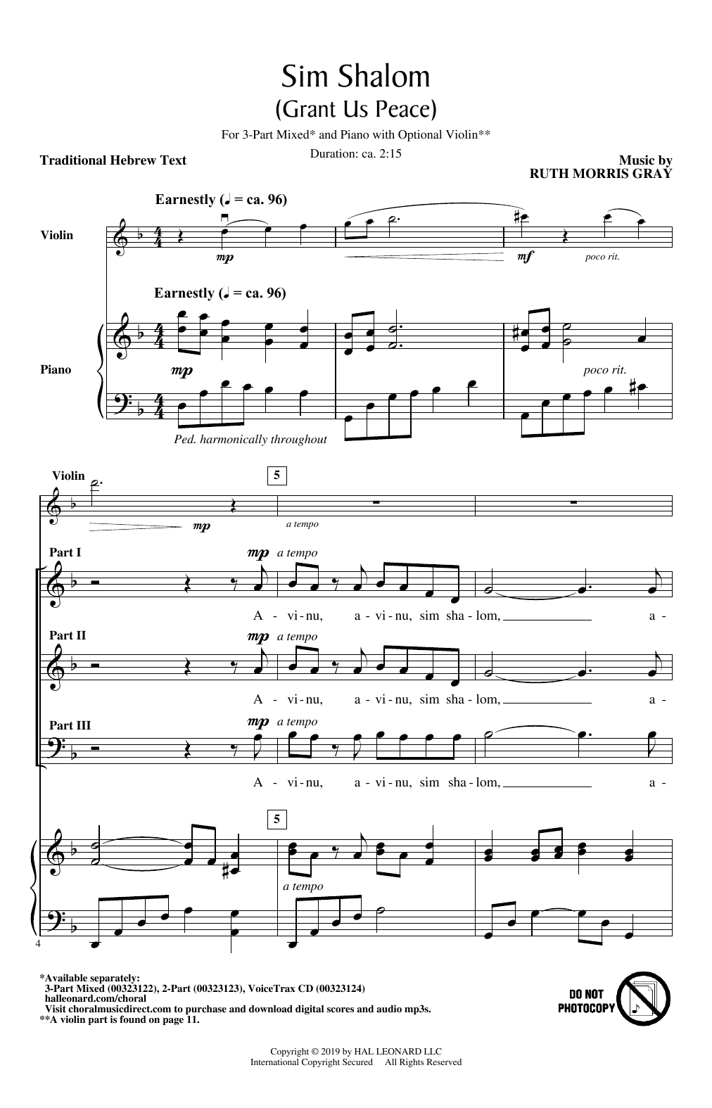 Download Ruth Morris Gray Sim Shalom (Grant Us Peace) Sheet Music and learn how to play 3-Part Mixed Choir PDF digital score in minutes