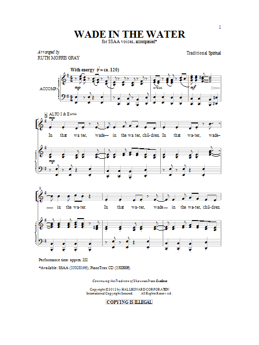 Download Ruth Morris Gray Wade In The Water Sheet Music and learn how to play SSA PDF digital score in minutes