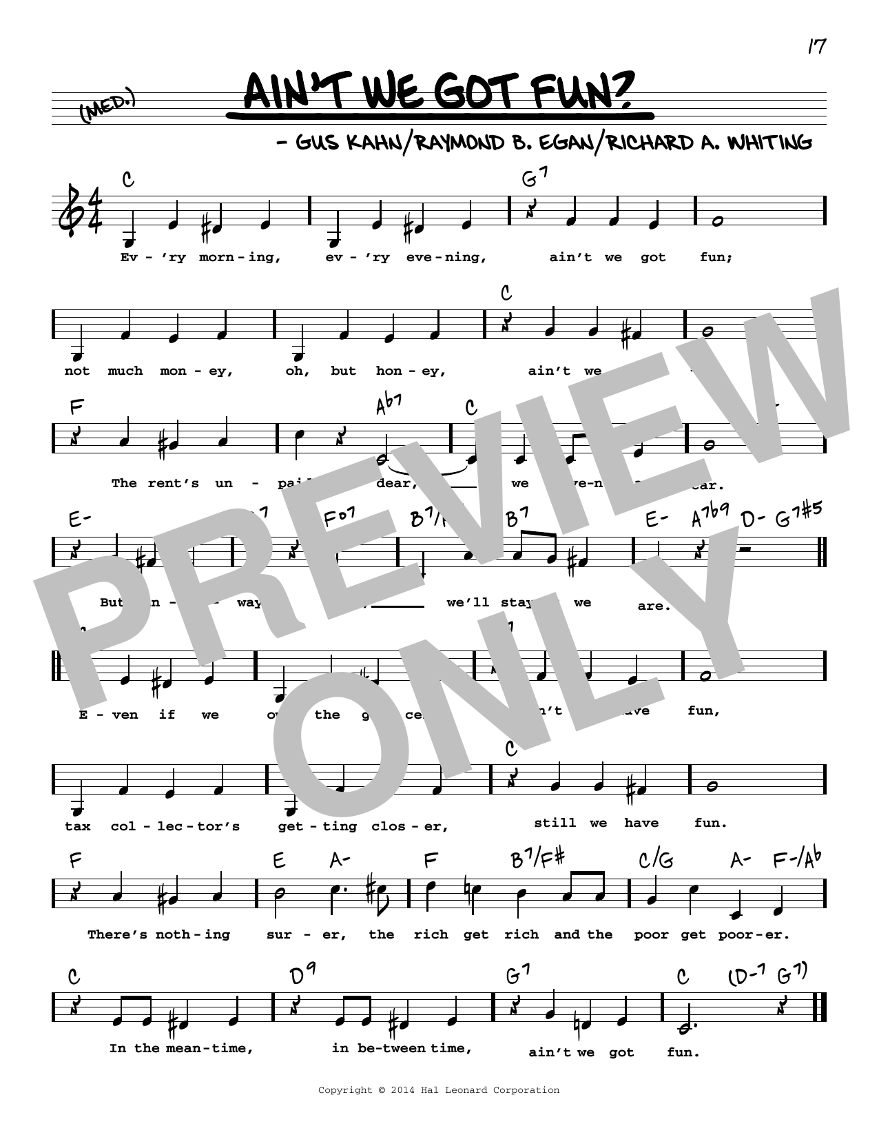 Download Ruth Roye Ain't We Got Fun? (Low Voice) Sheet Music and learn how to play Real Book – Melody, Lyrics & Chords PDF digital score in minutes