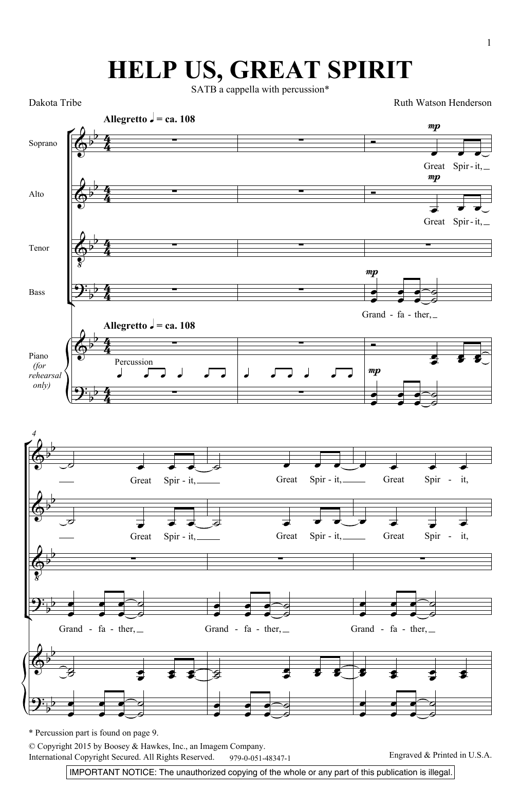 Download Ruth Watson Henderson Help Us, Great Spirit Sheet Music and learn how to play SATB PDF digital score in minutes