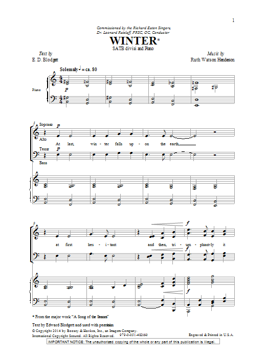 Download Ruth Watson Henderson Winter Sheet Music and learn how to play SATB PDF digital score in minutes
