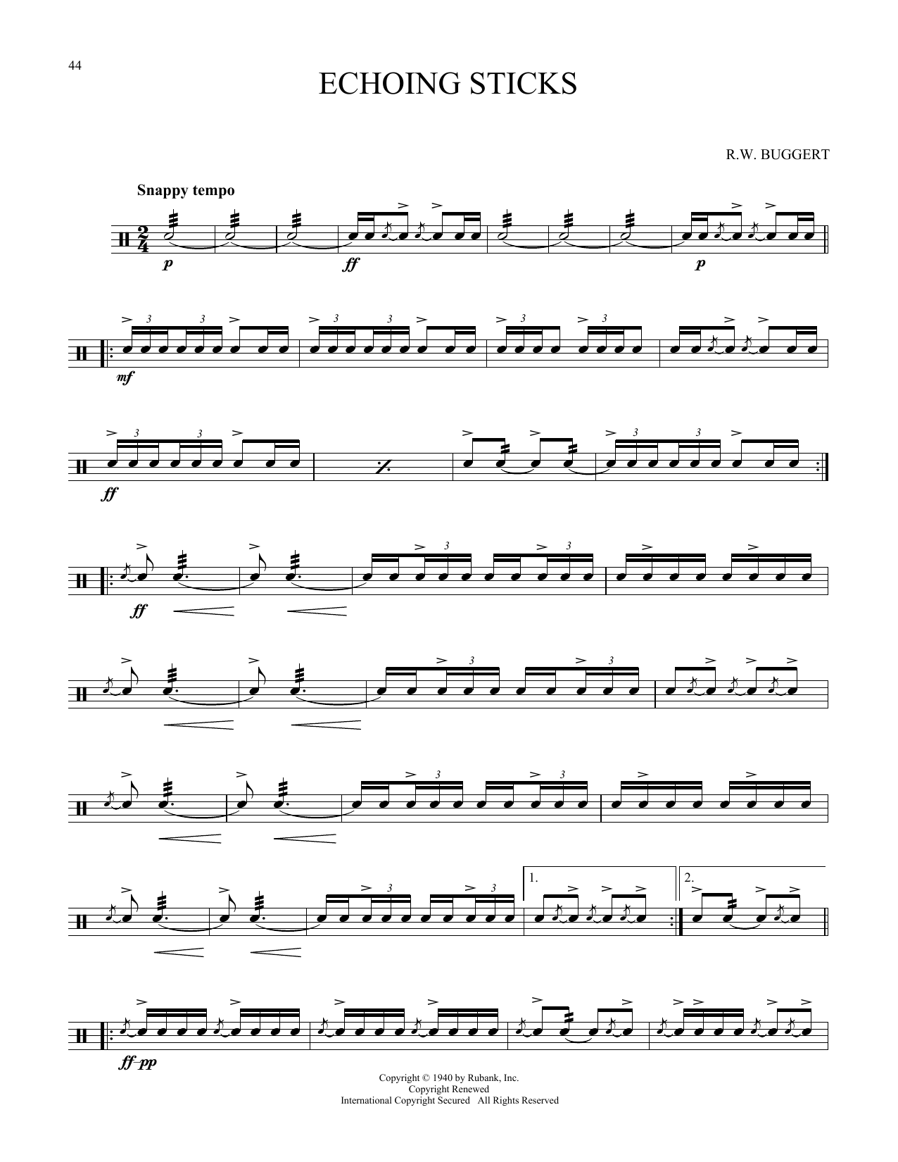 Download R.W. Buggert Echoing Sticks Sheet Music and learn how to play Snare Drum Solo PDF digital score in minutes