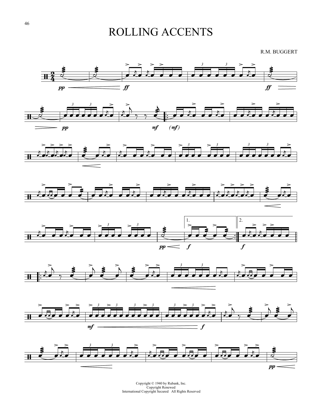 Download R.W. Buggert Rolling Accents Sheet Music and learn how to play Snare Drum Solo PDF digital score in minutes