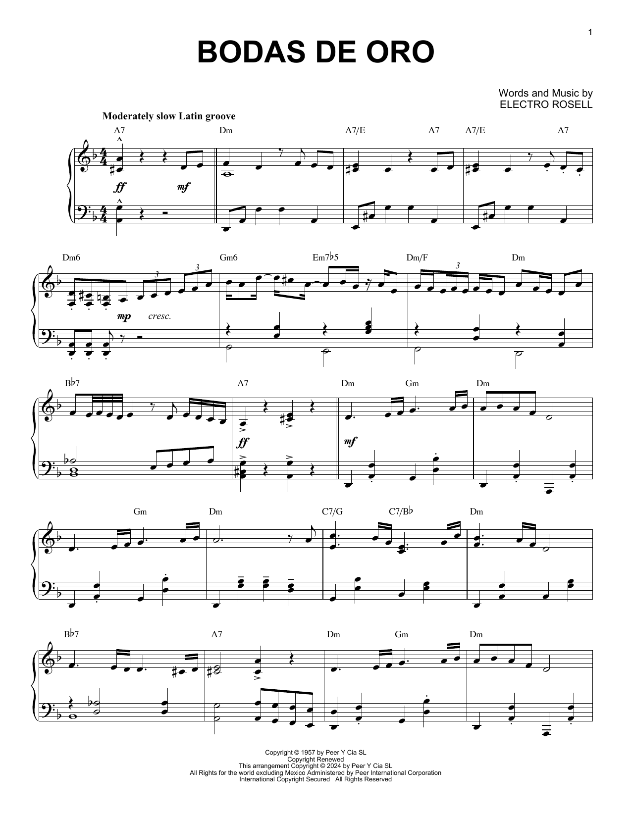 Download Ry Cooder and Manuel Galban Bodas de Oro (arr. Brent Edstrom) Sheet Music and learn how to play Piano Solo PDF digital score in minutes