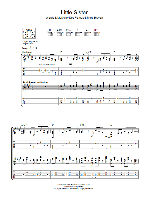 Download Ry Cooder Little Sister Sheet Music and learn how to play Guitar Tab PDF digital score in minutes