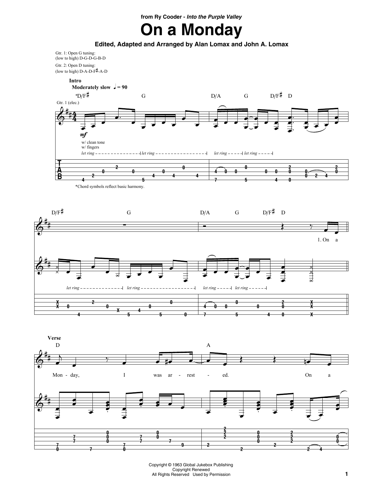 Download Ry Cooder On A Monday Sheet Music and learn how to play Solo Guitar PDF digital score in minutes