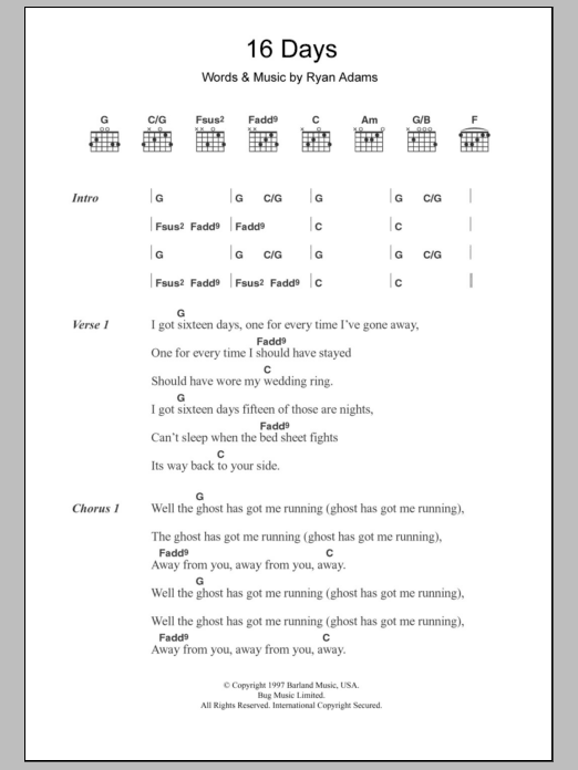 Download Whiskeytown 16 Days Sheet Music and learn how to play Lyrics & Chords PDF digital score in minutes