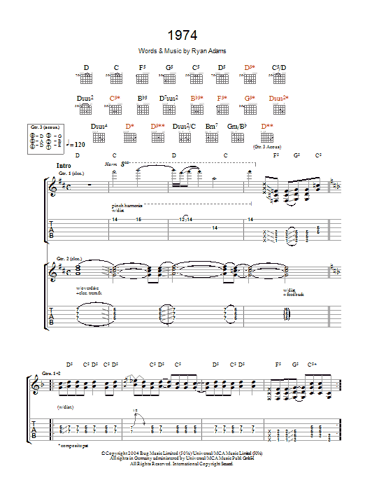 Download Ryan Adams 1974 Sheet Music and learn how to play Guitar Tab PDF digital score in minutes