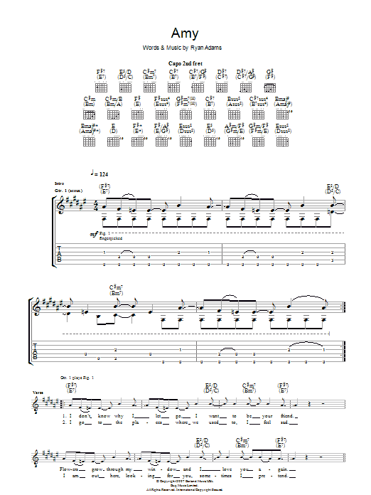 Download Ryan Adams Amy Sheet Music and learn how to play Guitar Tab PDF digital score in minutes